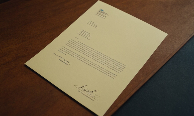 Una plantilla de carta formal con firma, destacando la aceptación de la renuncia laboral.