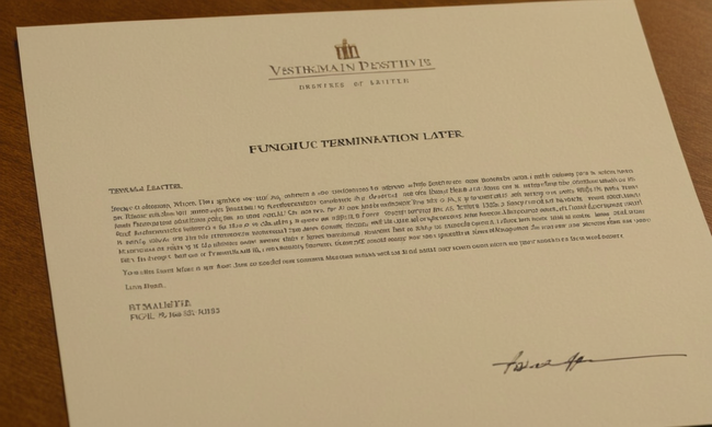 Una carta formal de negocios con una plantilla destacada para escribir una carta de terminación justificada.