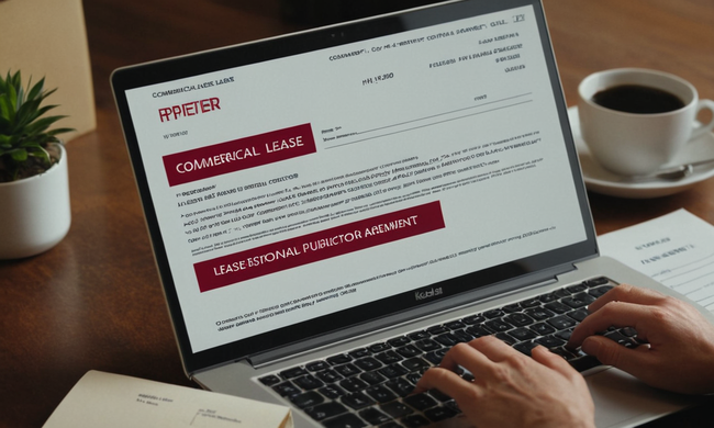 Un acuerdo comercial de arrendamiento de bienes con recursos adicionales mostrados en una pantalla portátil.