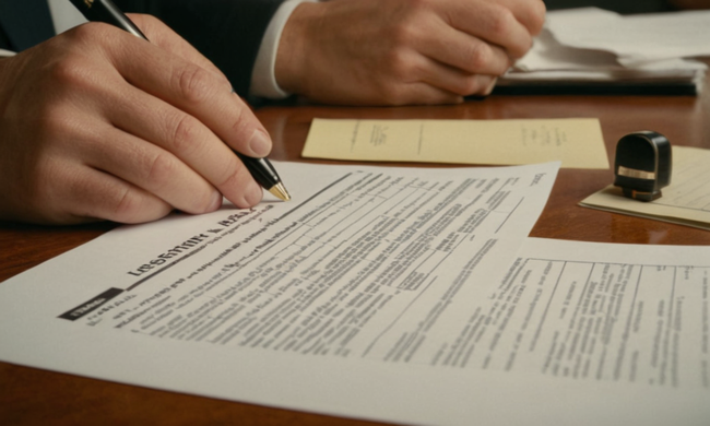 Se firma un acuerdo de arrendamiento de bienes comerciales en un escritorio, con documentos de contrato que lo rodean.