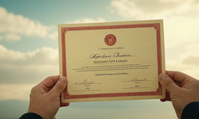 Una persona con un certificado o documento con un proceso de formas simplificadas.